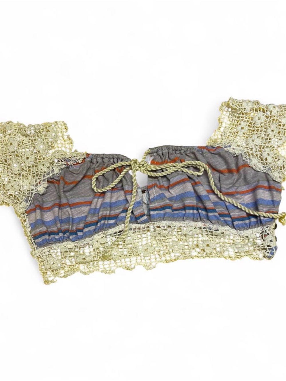 Free People Crochet Trim Striped Festival Boho Crop Top
